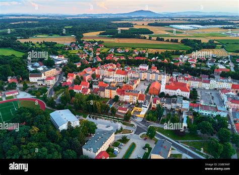 Small town in Europe, aerial view. Residential buildings and streets in small city Stock Photo ...