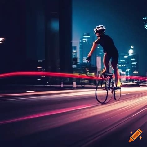 Night cyclist with vibrant light trails