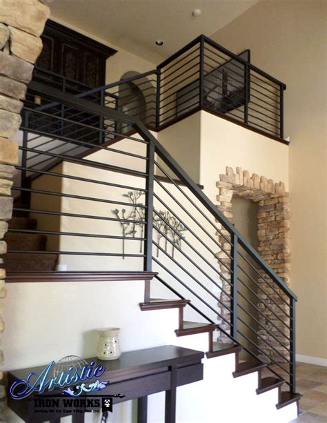 Modern Wrought Iron Stair Railings | Stair railing design, Modern stair railing, Metal stair railing