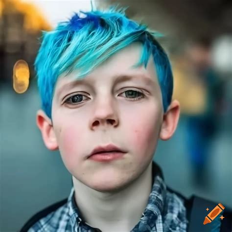 Stylish boy with blue hair outside carlow train station