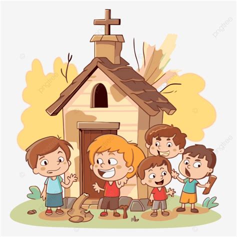 Sunday Clipart Cartoon Children Standing Surrounded By A Church Vector, Sunday, Clipart, Cartoon ...