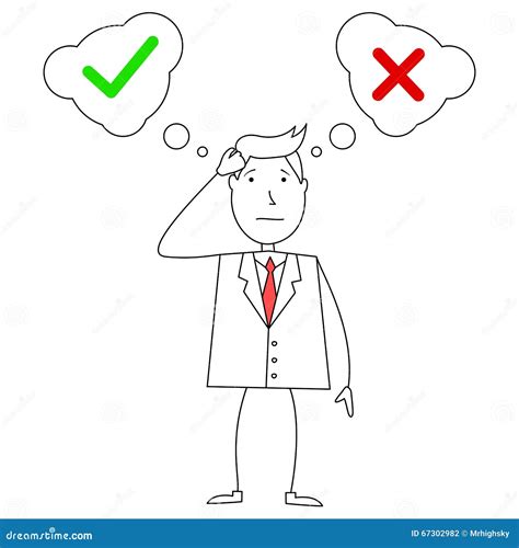 Cartoon Confused Businessman between Right and Wrong Stock Vector - Illustration of symbol ...