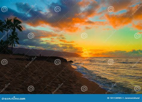 Colorful Sunset Over Ocean at Haleiwa, Hawaii, Oahu Island Stock Image - Image of orange, island ...