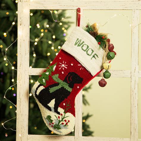 Glitzhome 19" Handmade Hooked Dog Christmas Stocking - Walmart.com ...