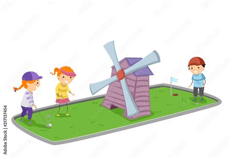 Stickman Kids Mini Golf Wind Mill Illustration vector de Stock | Adobe ...