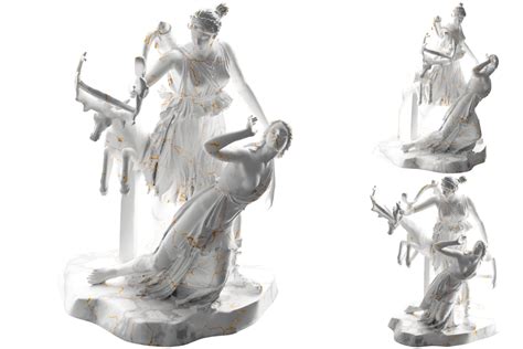 Free Renaissance gold Artemis and Iphigeneia statue 3D render perfect for fashion, album covers ...