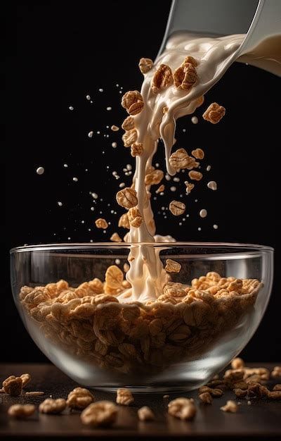 Premium AI Image | Cereal and milk falling into a bowl Generative AI