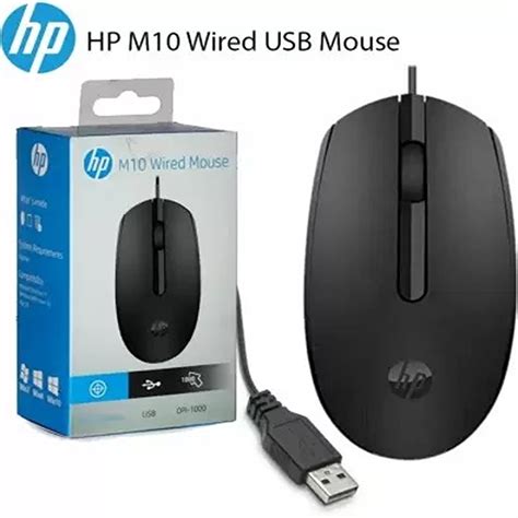 HP M10 Wired USB Mouse with 3 Buttons High Definition Optical Tracking and Ambidextrous Design ...