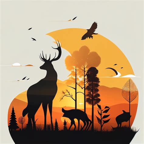 Premium AI Image | A poster of a deer with a sunset in the background.