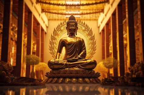 Premium AI Image | Golden Buddha statue in the temple