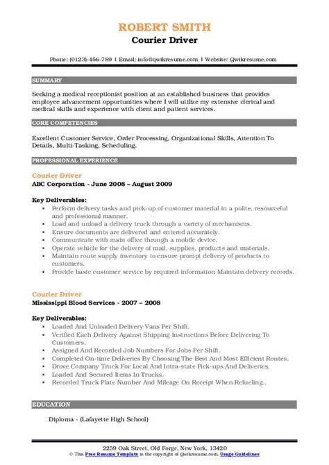 Courier Driver Resume Samples | QwikResume