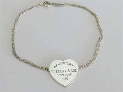 TIFFANY & CO Sterling Silver Return to Tiffany Heart Tag Double Chain Bracelet - Fine Bracelets