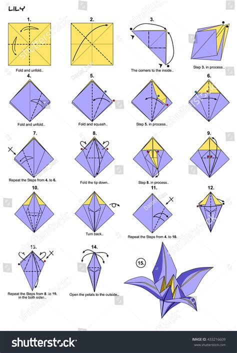 Origami Diagram Origami Lily Flower Origami Stock Illustration 433216609 | Shutterstock