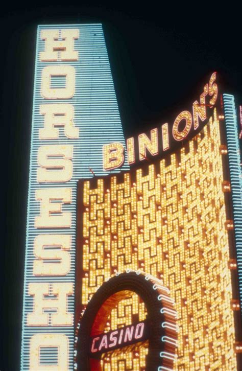 A view of the neon signs for Binion's Horseshoe casino in downtown Las ...