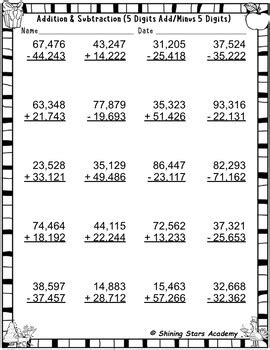 5 Digits, 5 Digits Addition & Subtraction with & W/o Regrouping ...