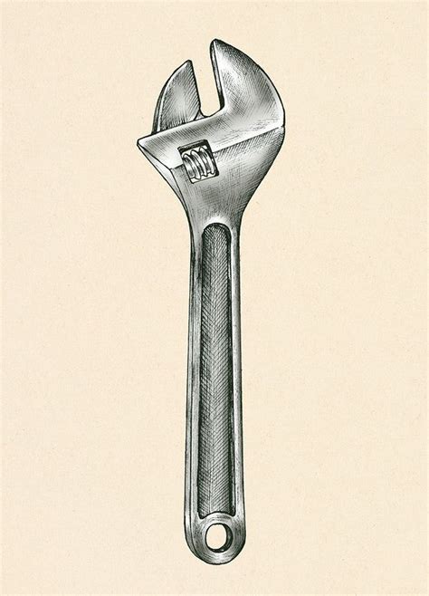 Hand-drawn adjustable wrench illustration | free image by rawpixel.com | How to draw hands ...