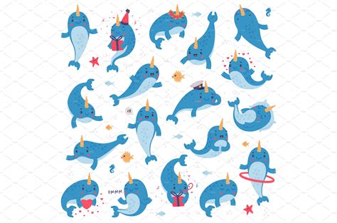 Cute baby narwhal character set – MasterBundles