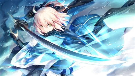 pink hair, Anime girls, Katana, Sword, Yellow eyes, Snow Wallpapers HD ...