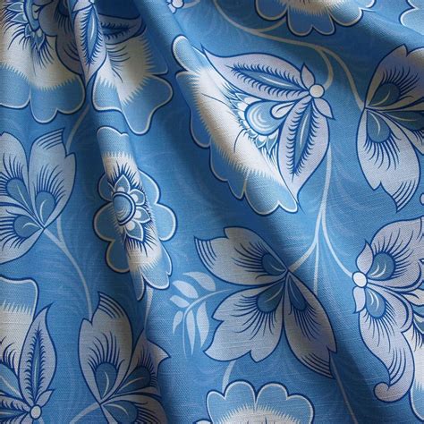 Blue Print Fabric | Floral Print Fabric | Cotton Linen Blend