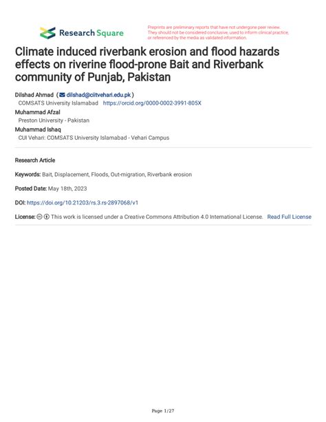 (PDF) Climate induced riverbank erosion and flood hazards effects on riverine flood-prone Bait ...