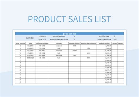 Product Sales List Excel Template And Google Sheets File For Free ...