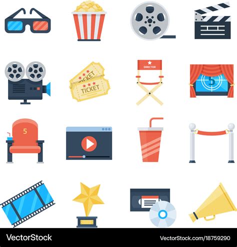 Cinema icons in a flat style Royalty Free Vector Image