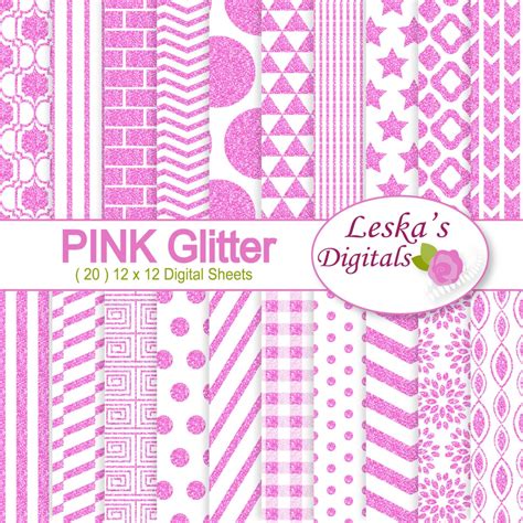 Pink Glitter Digital Paper Pack Pink Glitter Scrapbook Paper Commercial ...