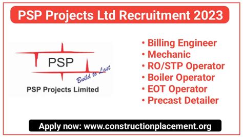 PSP Projects Ltd Recruitment 2023 | For ITI , Diploma , B.Tech , Graduate | Mechanic Job In ...