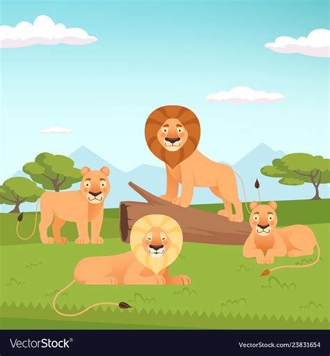 Lion pride landscape wild fur animal hunters Vector Image