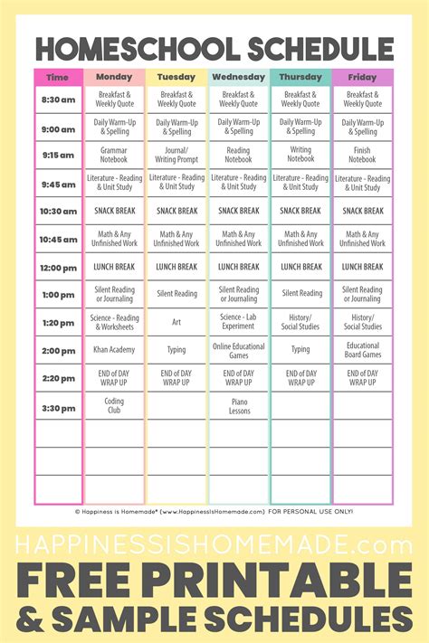 Daily Homeschool Schedule Samples - Happiness is Homemade