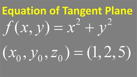 Equation of tangent plane : f(x,y) = x^2 + y^2 , (x0,y0,z0) = (1,2,5) - YouTube