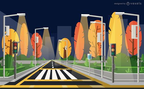 Night City Street Illustration Design Vector Download