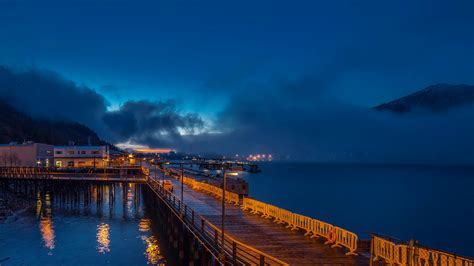 Desktop Wallpapers Alaska Juneau Sky Bay Berth Coast Night 1920x1080