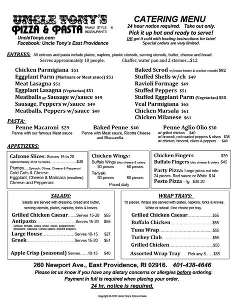 EP Catering Menu PDF1024_1 | Uncle Tony's Pizza & Pasta | Family Style Restaurants