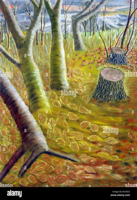 Autumn trees painting Stock Photo - Alamy