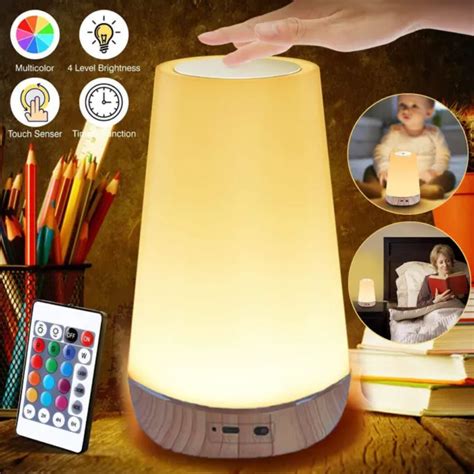 NIGHT LIGHT LED Touch Bedside Table Lamp Remote Control USB Light 13 ...