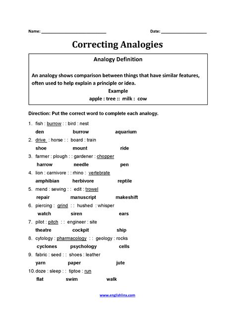 Englishlinx.com | Analogy Worksheets - Worksheets Library