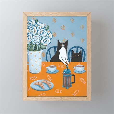 Cats and a French Press Framed Mini Art Print by kilkennycat | Society6