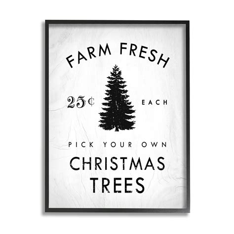 Stupell Industries Vintage Style Christmas Tree Farm Sign Minimal Black Framed Design by Daphne ...