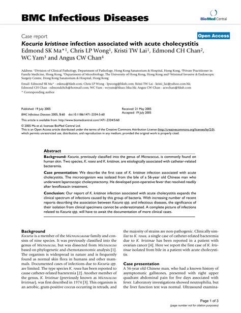 (PDF) Kocuria kristinae infection associated with acute cholecystitis