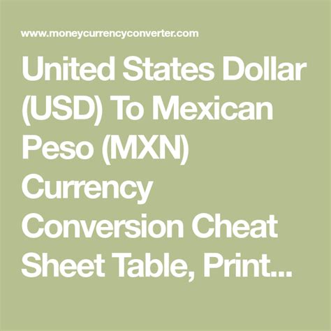 United States Dollar (USD) To Mexican Peso (MXN) Currency Conversion ...