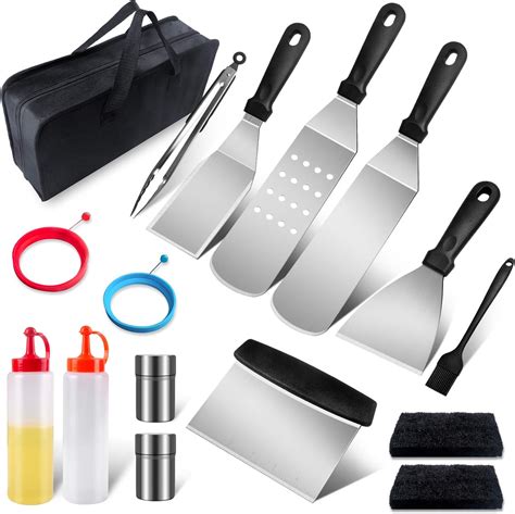 Amazon.com : Griddle Accessories Tools Kit, Flat Top Grill Accessories with Metal Spatula ...