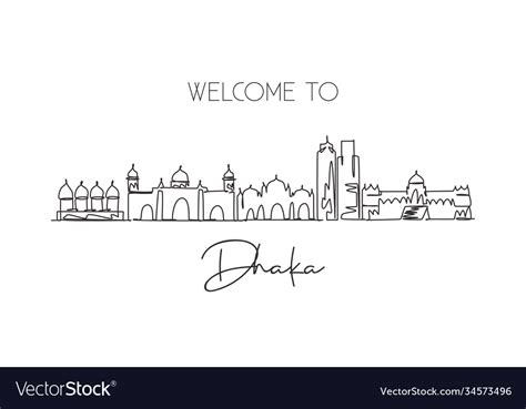 One continuous line drawing dhaka city skyline Vector Image