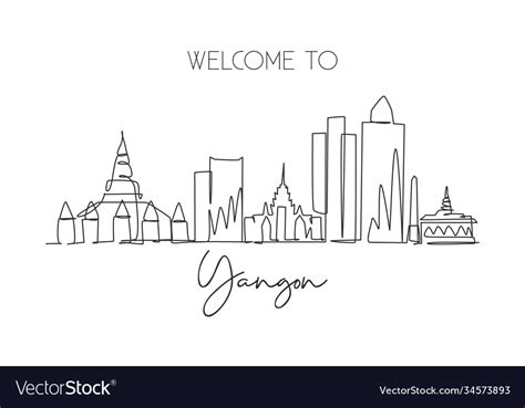 One single line drawing yangon city skyline Vector Image