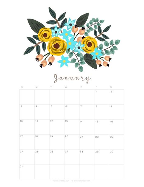 Printable January 2021 Calendar Monthly Planner {2 Designs: Flowers & Modern} - A Piece Of Rainbow