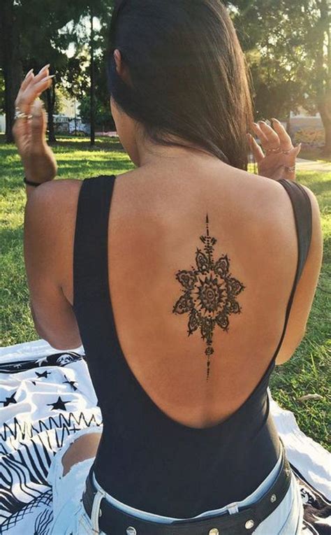 Mandala Back Tattoo Ideas for Women Meaningful Geometric Lotus Sun Spine Tatou | Tattoos, Trendy ...