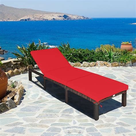 Gymax Adjustable Patio Rattan Chaise Lounge Chair Recliner Outdoor w/ Red Cushion - Walmart.com ...