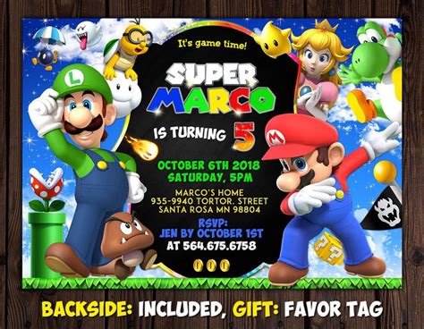 Mario Invitation, Super Mario Invitation, Super Mario Birthday Party, Luigi Invitati… | Super ...