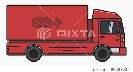 red lorry delivery truck side view vector flat...のイラスト素材 [89608782] - PIXTA