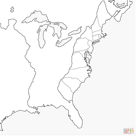 Thirteen Colonies Blank Map | Super Coloring | Thirteen colonies, 13 colonies, 13 colonies map